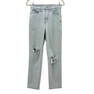 Madewell The Momjean Ripped Raw Hem High Rise Light Denim Mom Jeans Womens 25